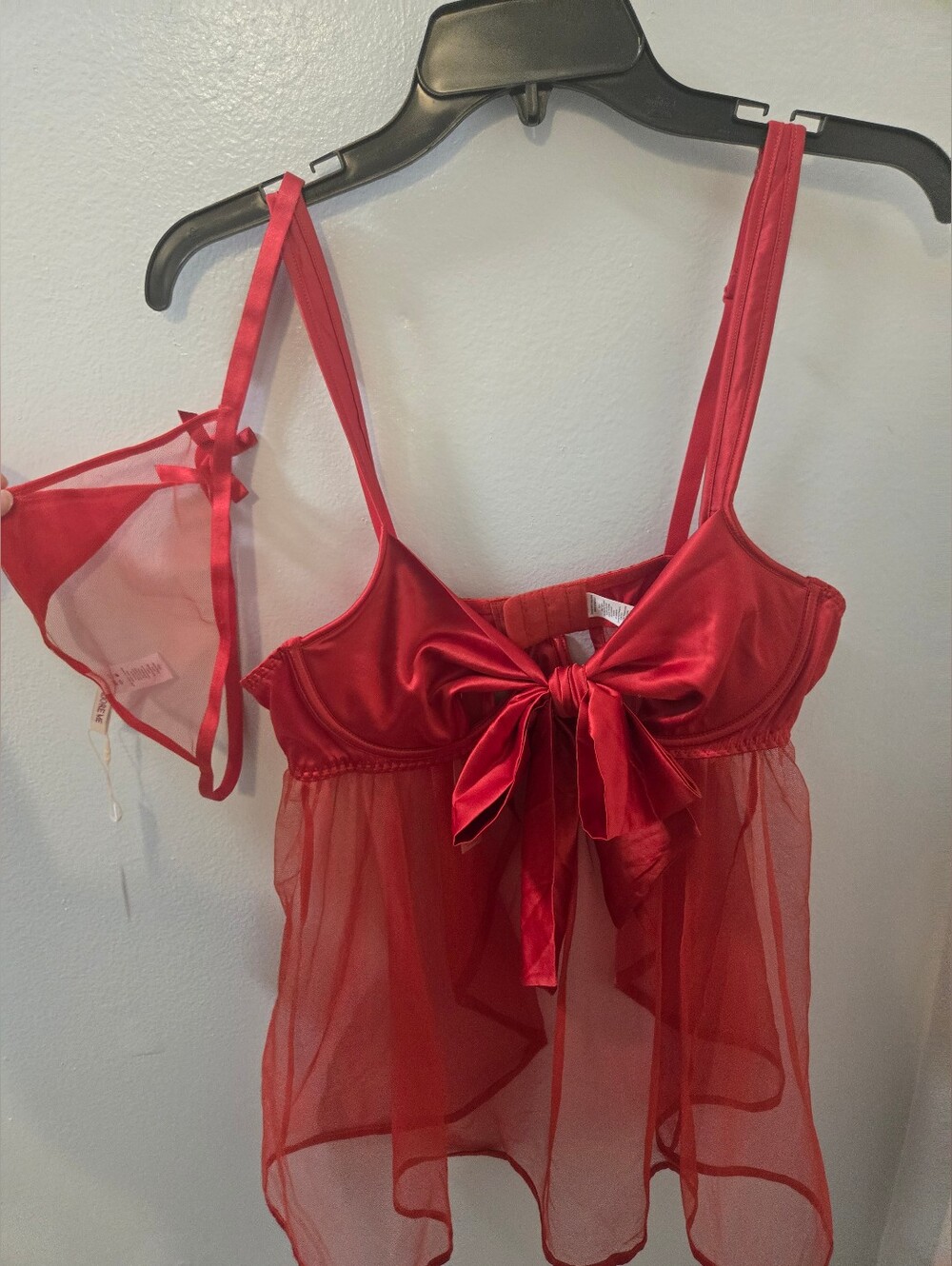 Sheer Red Bow-Front Babydoll Lingerie